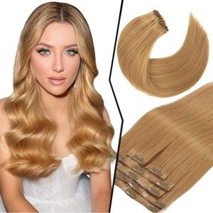 HUMAN HAIR Caramel Blonde Seamless Clip In Extensions 22in 110g